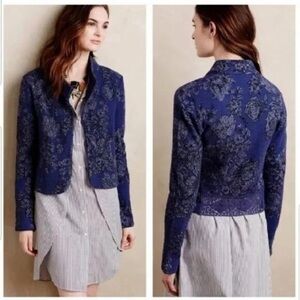 Knitted & Knotted Blue Floral Textured Cropped Jacket Women's Size S